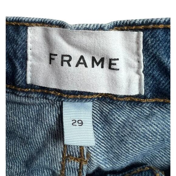 Frame Jeans Le Slouch Denim Medium Wash Straight Button Fly Leg Patch Mending - Picture 5 of 11